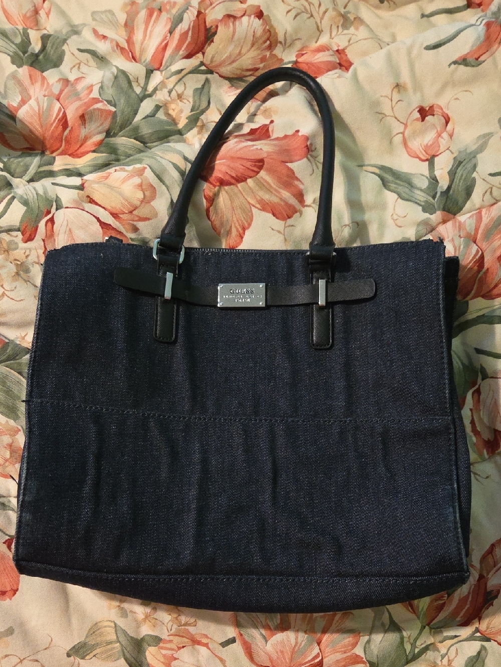 Calvin Klein Navy Denim Tote with Black Trim